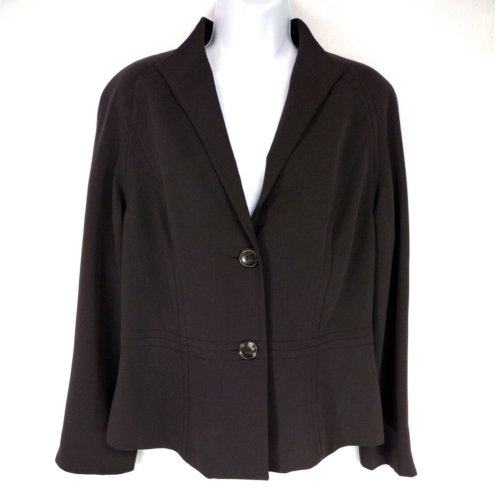 Jones New York Women 12 Blazer Black Padded Shoulders Two-Button Lined Office